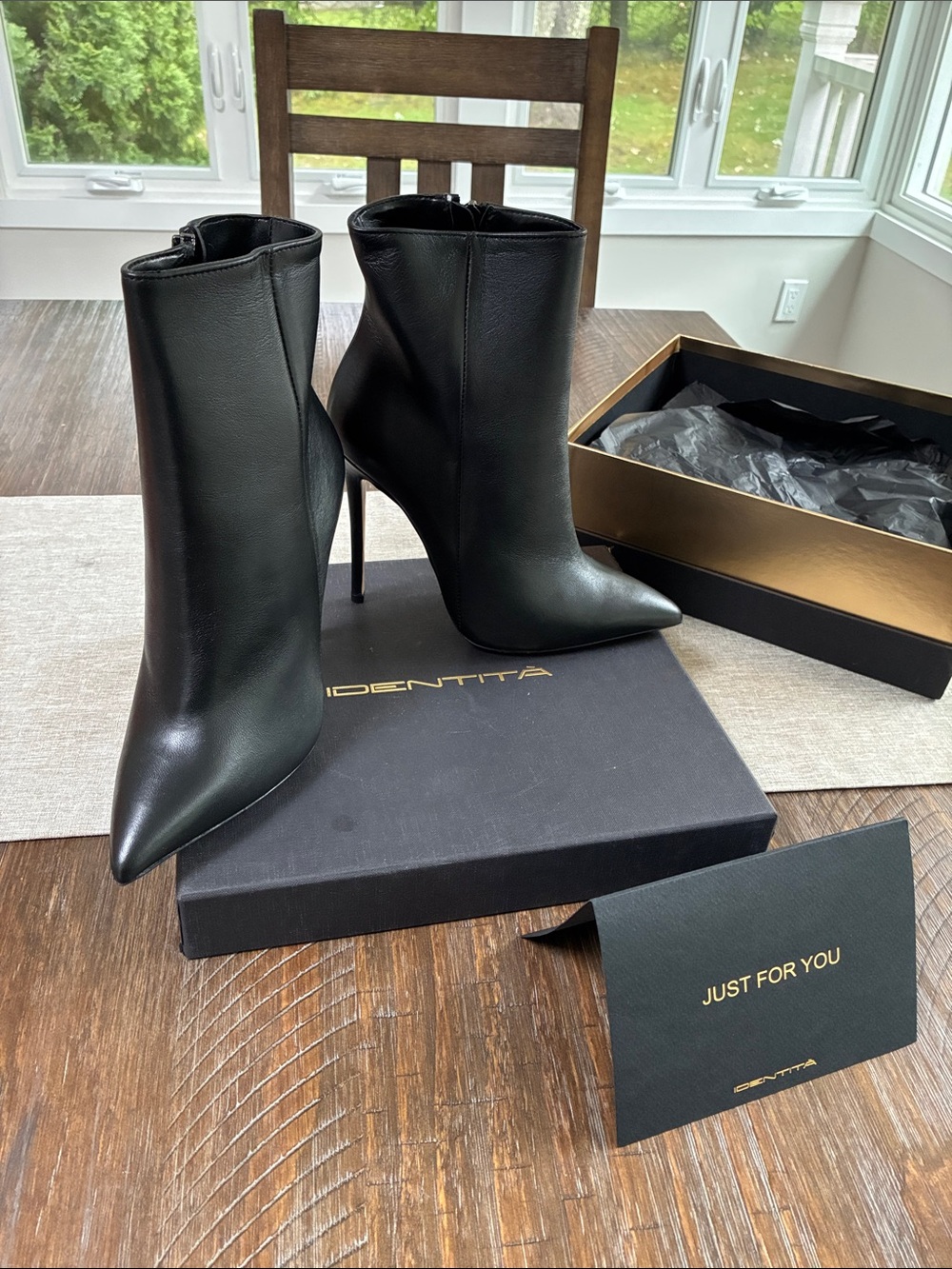Black Leather Pointed Stiletto Ankle Boots HOT!